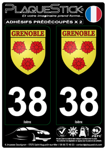 38 -Grenoble "Blason" Fond noir PlaqueStick