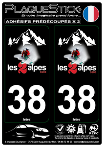 38 -Les 2 Alpes "Fond noir" PlaqueStick