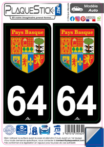 Pays Basque "Blason" Fond noir PlaqueStick