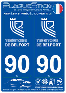 90 -Territoire de Belfort "Blanc" PlaqueStick