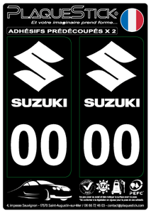 Suzuki "Blanc" Fond noir PlaqueStick